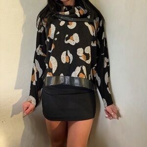 Joseph Ribkoff Black and Cream Cowl Neck Sweater